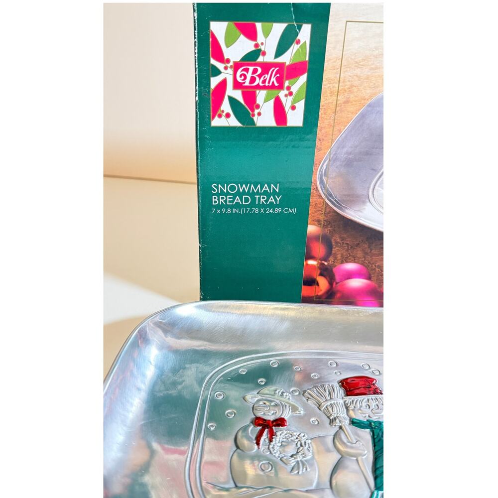Holiday Home Accents 7x10 in. Silver Serving Tray with Christmas Theme - Snowmen - Picture 7 of 7